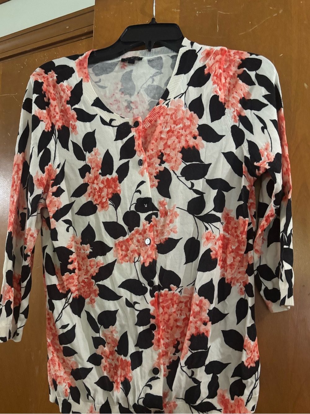 Talbots Coral Floral Button-Front Cardigan - Cream/Black